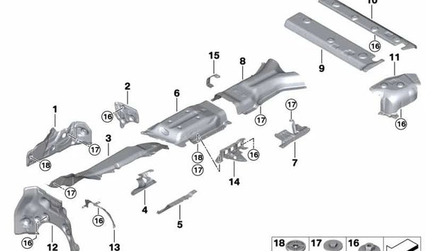 Aislante térmico central derecho OEM 51487424928 para BMW G05, F95, G06, F96, G07. Original BMW.