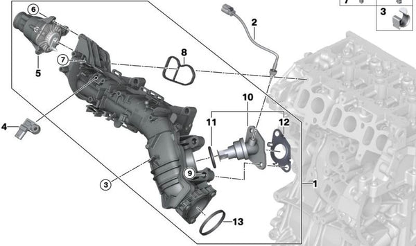 Tubo de admisión con control de mariposa OEM 11618513653 para BMW F45, F46, F48, F39, MINI F55, F56, F57, F54, F60. Original BMW/MINI.