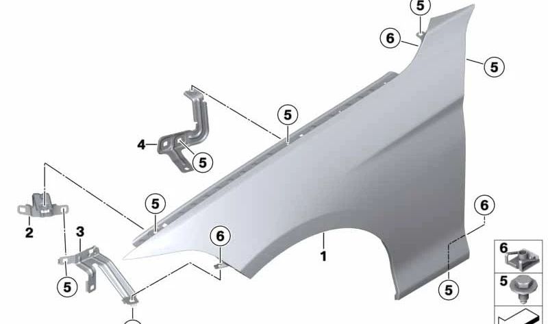 Soporte lateral delantero derecho para BMW Serie 1 F20, F21, Serie 2 F22, F23, F87 (OEM 41357284648). Original BMW