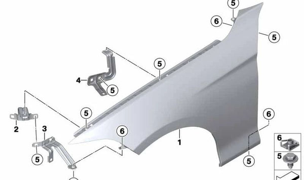 Soporte lateral delantero derecho OEM 41357329538 para BMW F34 (Serie 3 Gran Turismo). Original BMW.