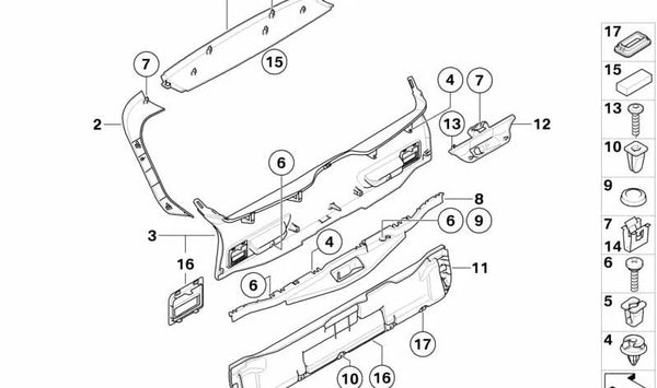 Revestimiento Puerta Trasera Central para BMW X5 E70 (OEM 51497172133). Original BMW.