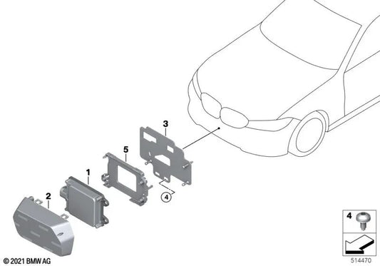 Soporte del sensor de radar frontal para BMW Serie 1 F40, Serie 2 F44, G42, Serie 3 G20, G21, G28, G80, G81, Serie 4 G22, G23, G26, G82, G83, X5 G05, G18, X6 G06, X7 G07 (OEM 66316883865). Original BMW.