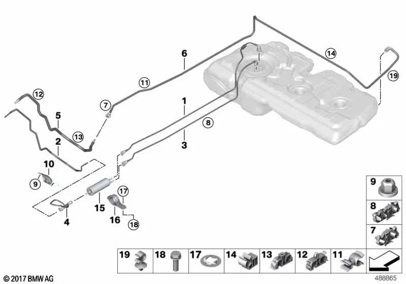 Tubo de suministro de combustible trasero para BMW F45, F48, F39 y MINI F60 (OEM 16127300621). Original BMW