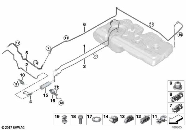 Tubería de retorno de combustible para BMW F52, F44, MINI F54N (OEM 16127483959). Original BMW