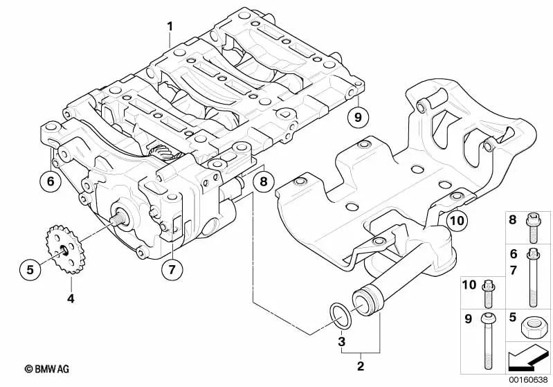 Oil pump unit and balance shafts for BMW E81, E82, E87N, E88, E90, E91, E92, E93 (OEM 11415A19409). Genuine BMW