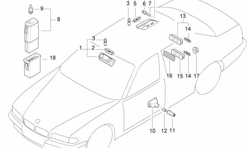 Luz interior OEM 63311383055 para BMW E38, E31, E52. Original BMW.