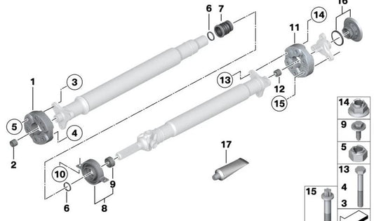 Aluminum center support OEM 26128858475 for BMW G20, G21, F07, F10, F11, G01, G02, G18, G07. Genuine BMW