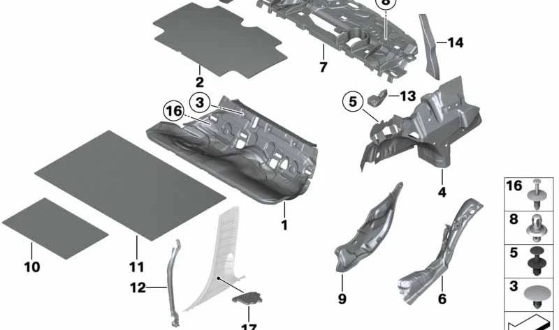 Aislamiento acústico del suelo trasero para BMW Serie 3 F30N (OEM 51487374575). Original BMW