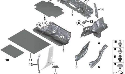 Right trunk sound insulation OEM 51477234600 for BMW F30, F35. Original BMW.