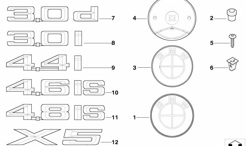 Emblema pegado a la derecha para BMW E53 (OEM 51147008541). Original BMW