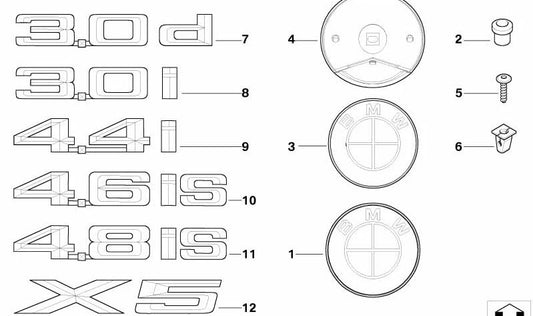 Emblema pegado a la derecha para BMW E53 (OEM 51147008541). Original BMW