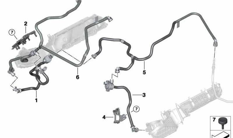 Válvula de ventilación del tanque con tubería para BMW F90, F91, F92, F93, F95, F96 (OEM 13907852338). Original BMW