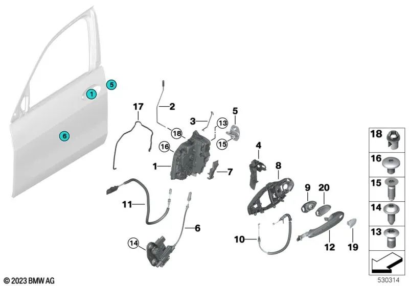 Varilla de accionamiento puerta delantera derecha para BMW X5 F95, G05, G18, X7 G07 (OEM 51217430926). Original BMW