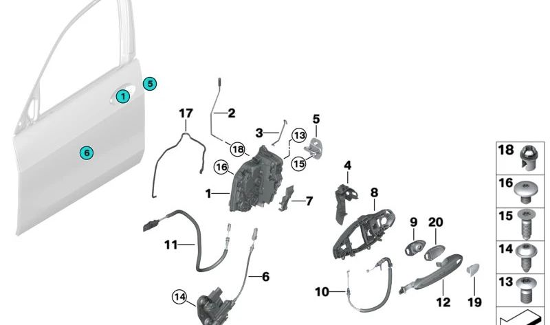 Asistencia de cierre automática delantera izquierda para BMW X5 F15, F85, X6 F16, F86, F96, G06 (OEM 51207419839). Original BMW.