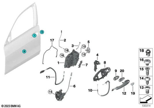 Cerradura del sistema izquierda para BMW F95, G05, F96, G06, G07 (OEM 51229464891). Original BMW.