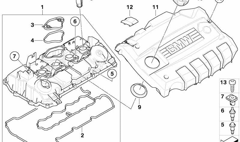 Cubierta de bobinas de encendido OEM 11127556033 para BMW E81, E82, E87, E88, E90, E91, E92, E93. Original BMW.