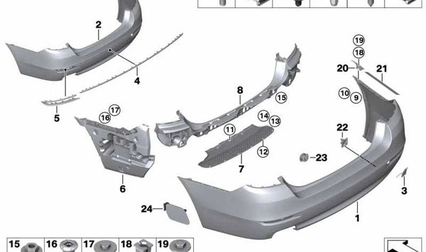 Paragolpes trasero imprimado OEM 51127332765 para BMW Serie 5 (F10, F11). Original BMW