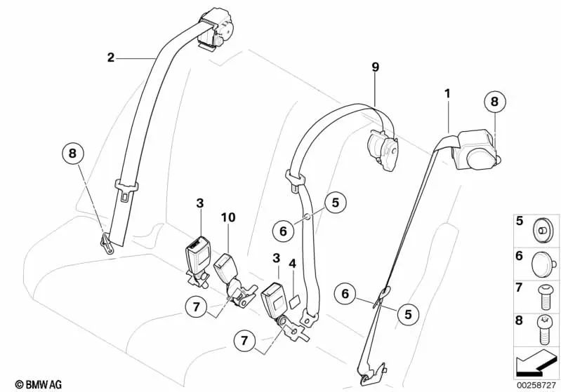 Rear left upper belt for BMW X6 E71, E72 (OEM 72119120491). Original BMW