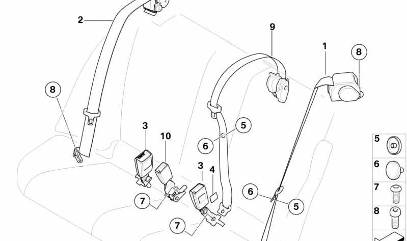 Cinturón de seguridad trasero derecho OEM 72119120492 para BMW E71, E72. Original BMW.