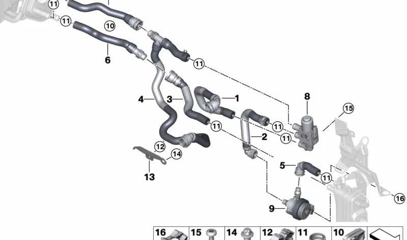 Coolant Return Hose 1 for BMW 3 Series F30N (OEM 64219329658). Genuine BMW