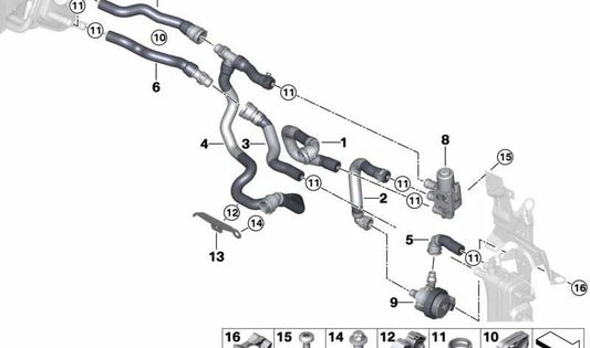 Manguera de Refrigerante Retorno 1 para BMW Serie 3 F30N (OEM 64219329658). Original BMW