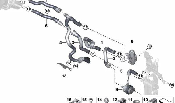 Manguito de refrigerante de retorno OEM 64219329656 para BMW F30, F31. Original BMW