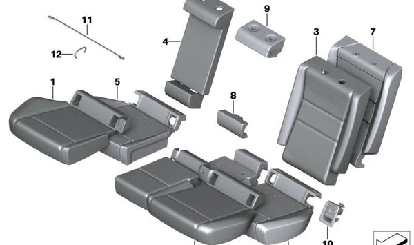 Funda de asiento de cuero sintético OEM 52205A1D257 para BMW (Modelos compatibles: Serie 1 F20, F21; Serie 2 F22, F23; Serie 3 F30, F31). Original BMW