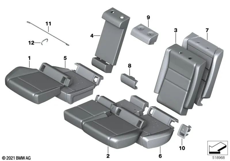 Parte de espuma respaldo derecho para BMW Serie 2 U06, X1 U11 (OEM 52209493592). Original BMW.