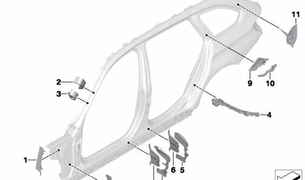 Pieza de la columna B trasera exterior derecha para BMW Serie 3 F30, F31, F35, F80 (OEM 41217264072). Original BMW