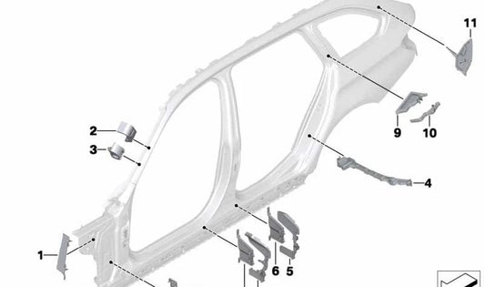 Pieza de montaje columna D derecha para BMW Serie 3 F31, F31N (OEM 41007300870). Original BMW.