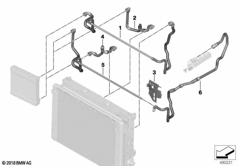 Manguera de refrigerante para BMW F07, F10, F11, F18, F06, F12, F13, F01N, F02N (OEM 17127598248). Original BMW.