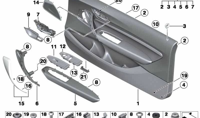 Embellecedor de tirador interior izquierdo en aluminio hexagonal OEM 51418064263 para BMW F20, F21, F22, F23. Original BMW.