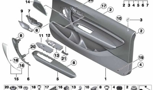 Panel de Puerta Cuero Sintético Delantero Izquierdo para BMW Serie 1 F21, F21N Serie 2 F22, F23 (OEM 51417325485). Original BMW