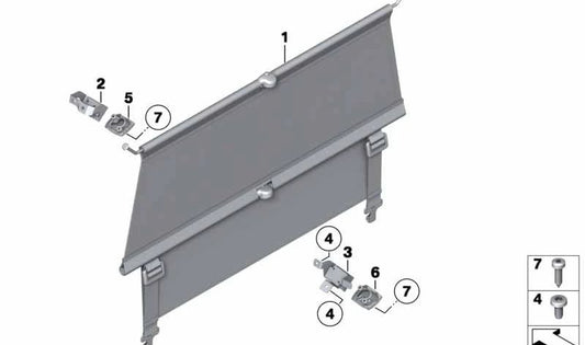 Front right side partition net support for BMW E84 (OEM 51472990740). Original BMW.