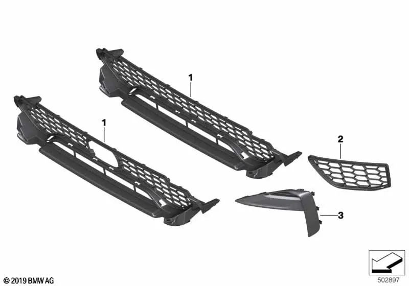 Rejilla lateral abierta derecha para BMW X3 F97, X4 F98 (OEM 51118065194). Original BMW.