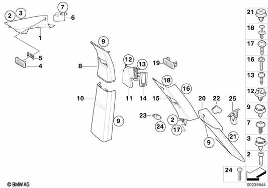 Cubre A-Pilar derecho para BMW X5 E70, E70N (OEM 51438037356). Original BMW