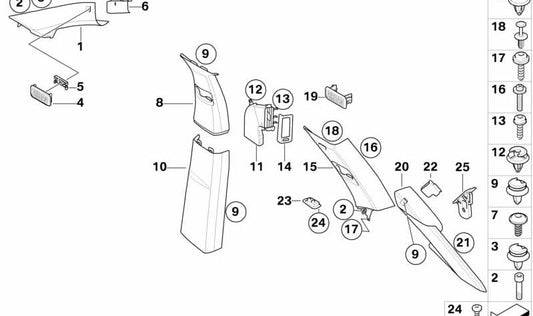 Left D-pillar trim for BMW E70 (OEM 51438037395). Original BMW