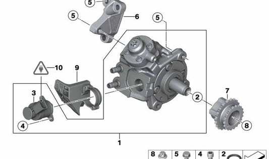 Bomba de alta presión para BMW Serie 1 F40, Serie 2 F44, F45N, F46N, G42, Serie 3 G20, G21, G28, Serie 4 G22, G23, G26, Serie 5 G30, G31, Serie 6 G32, X1 F48, X2 F39, X3 G01, X4 G02. Original BMW (OEM 13518579230)