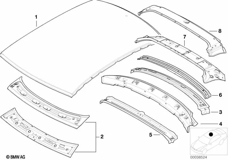 Sliding/tilting sunroof for BMW E46 (OEM 41318239490). Original BMW.