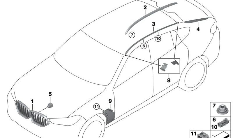 Rejilla Decorativa Frontal para BMW X6 G06N (OEM 51135A35D23). Original BMW