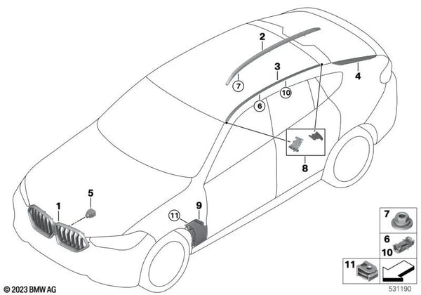 Conducción de aire lateral imprimada delantera derecha para BMW X6 G06, G06N (OEM 51749851538). Original BMW.