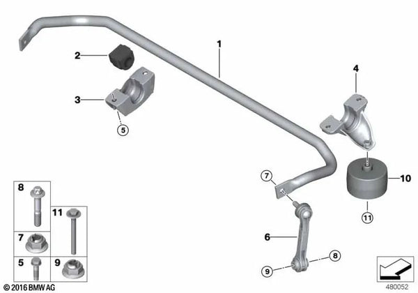 Cojinete de Goma Estabilizadora para BMW Serie 5 G30, G30N, G31, Serie 8 G15 (OEM 33506865975). Original BMW