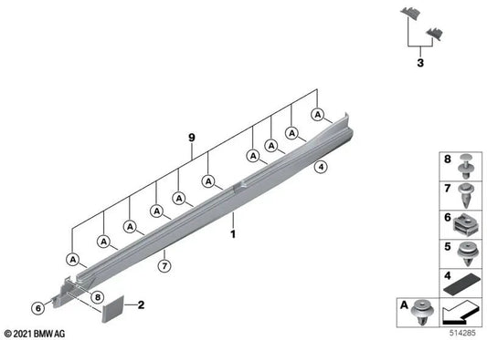 Faldón lateral imprimado derecho para BMW I20 (OEM 51775A3F262). Original BMW