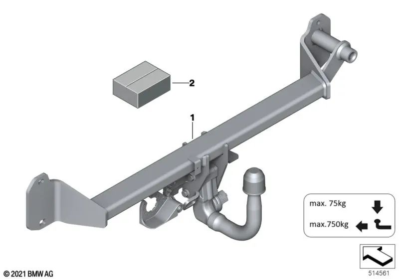 Conjunto de enganche de remolque desmontable 750kg para BMW F45, F45N, F46, F46N (OEM 51125A55239). Original BMW.