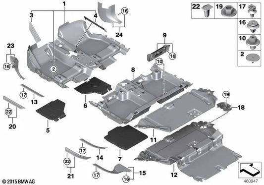 Revestimiento lateral delantero inferior izquierdo para BMW Serie 2 F45, F45N, F46, F46N (OEM 51437354163). Original BMW.