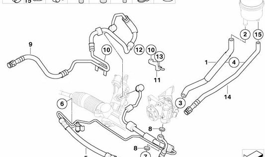 Tubo de aspiración de dirección asistida OEM 32416767949 para BMW Serie 7 E65, E66. Original BMW.