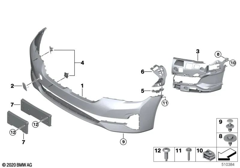 Soporte de faro antiniebla izquierdo para BMW G30N, G31N (OEM 51119498601). Original BMW