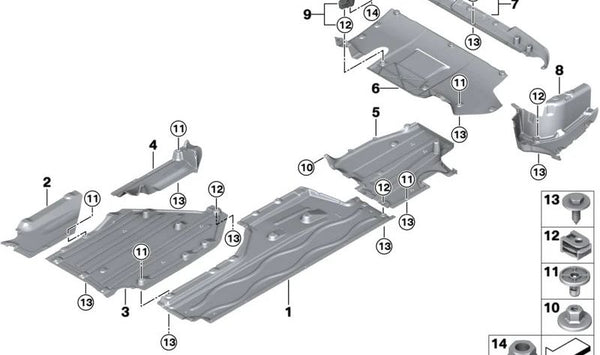 Protector inferior central OEM 51755A015D3 para BMW G60, G61, G70. Original BMW.