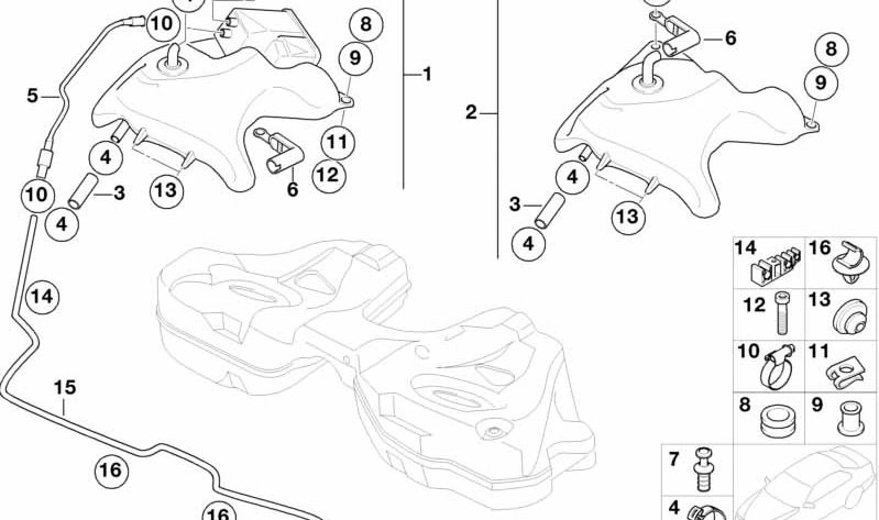 OEM clamping clip 16136753087 for BMW F30, F31, F34, F35, F32, F33, F36, E65, E66, F48, F49, U11, U12, F39, G29 and Mini R50, R52, R53, R55, R56, R57, R57 , R57, R57, R57, R58, R59, R60, R61. BMW/mini original.