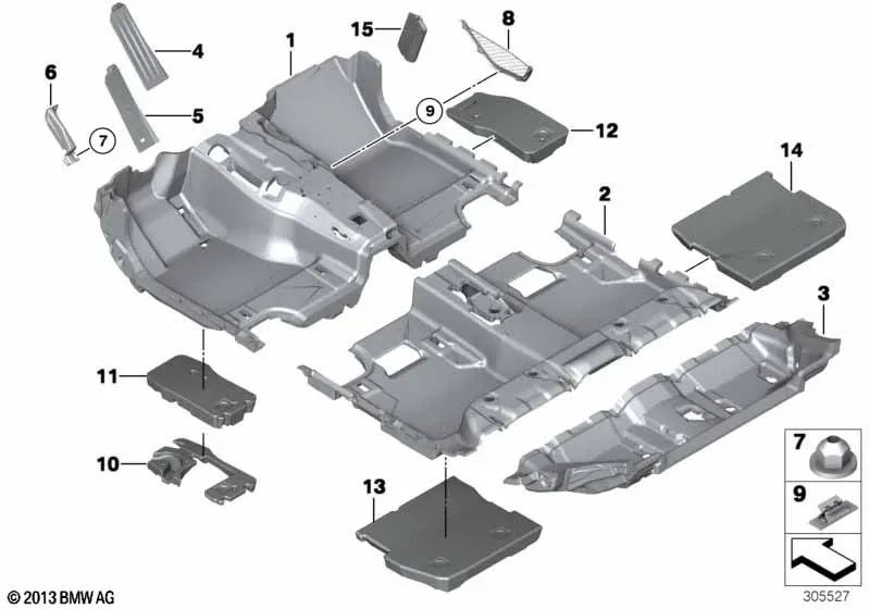 Floor Net for BMW F07, F01N, F02N, F04 Series 5 and 7 (OEM 51477223675). Original BMW